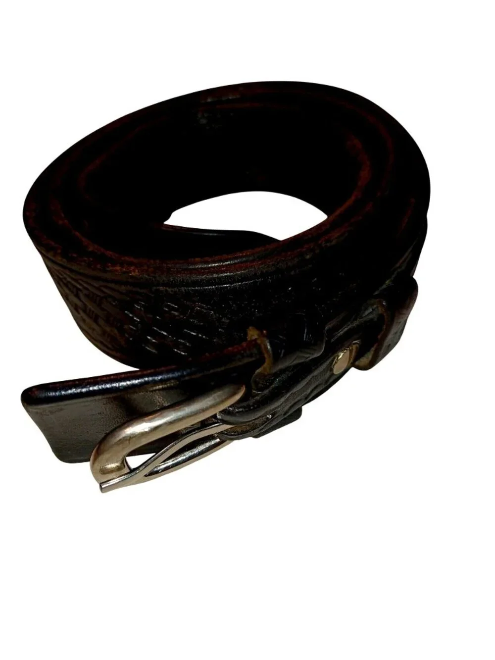 Belt Western Billet Black Ranger Basket Weave Leather Solid Brass Buckle Mens 42